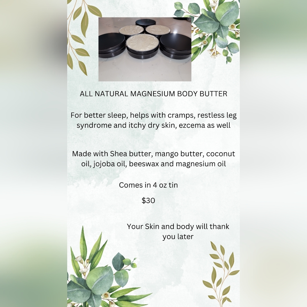 Magnesium body butter for better sleep and cramps 4 oz tin